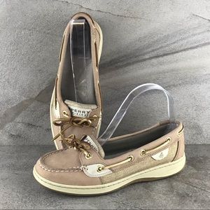 Sperry’s Women’s Angelfish Slide Tan and Gold Mesh size 6.5